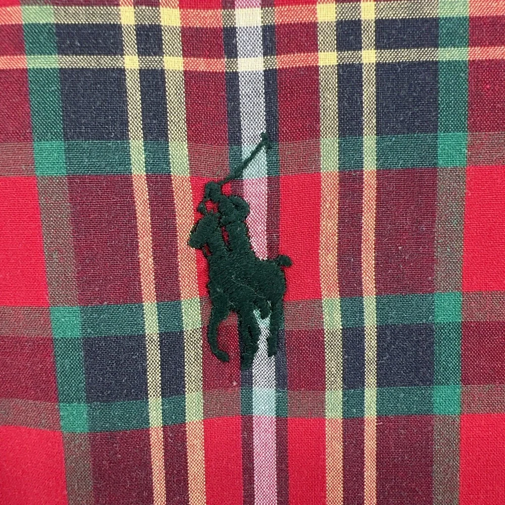 Polo Ralph Lauren Shirt Medium Classic Plaid Red Green Button Long Sleeve Pocket